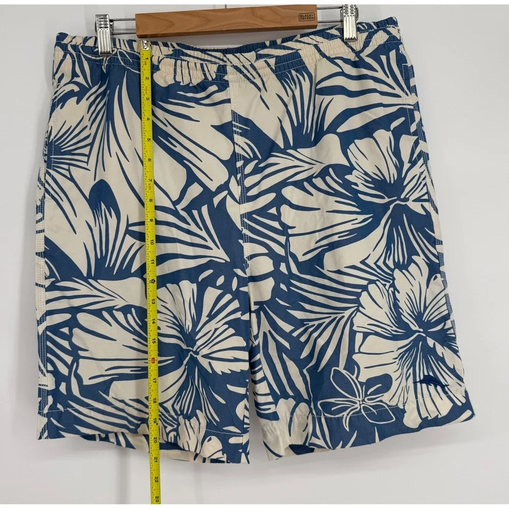 Tommy‎ Bahama Relax Mens Blue Cream Tropical Floral Swim Trunks Sz M